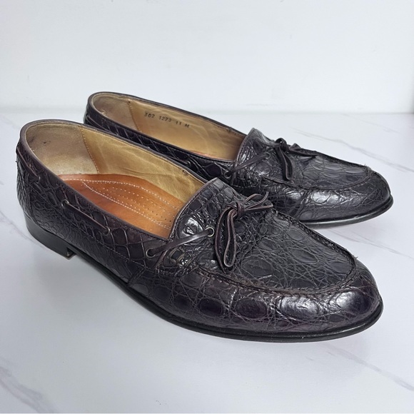 Zelli Italian Crocodile Loafers Brown Genuine Leather Tie Shoes Size 11 - Picture 7 of 11